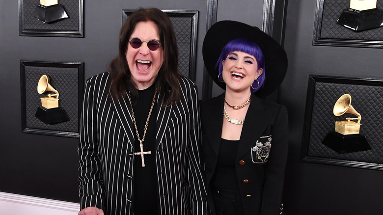Ozzy and Kelly Osbourne laugh together at the 2020 Grammys