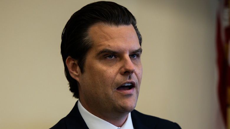 Matt Gaetz speaking to the press.