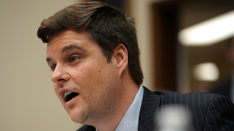 Matt Gaetz speaking to reporters.