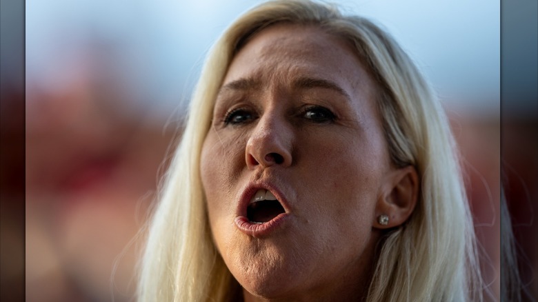 Marjorie Taylor Greene reacting to a speech