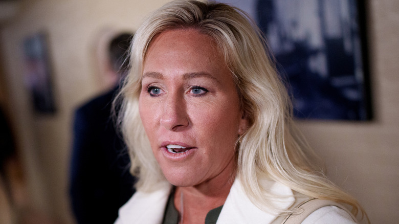 Marjorie Taylor Greene giving an interview