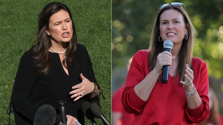 Side by side photos of Sarah Huckabee Sanders