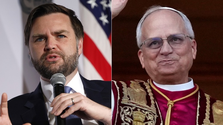 Split image of JD Vance and Pope Leo XIV