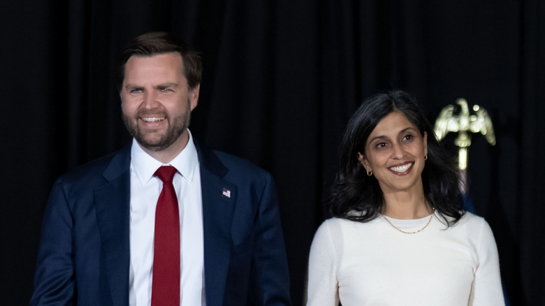 Ohio Senator JD Vance arriving with his wife Usha Vance at the Vice Presidential Nominee's election rally at the Cobb Galleria Cente