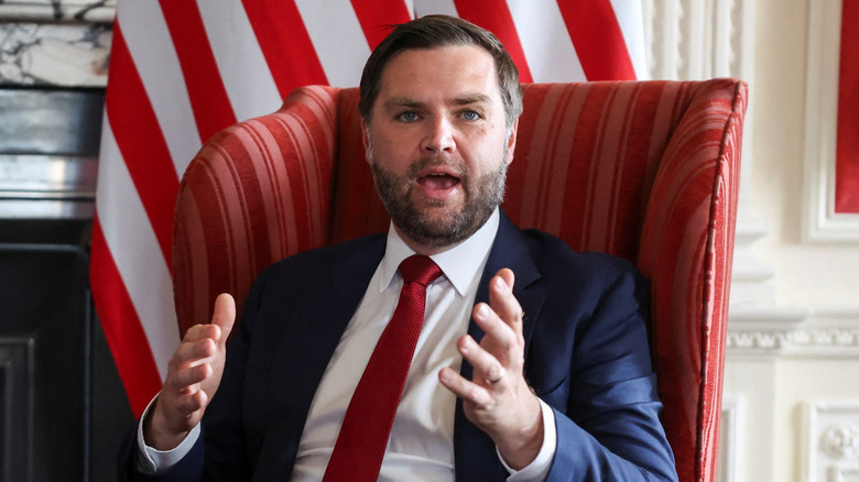 U.S. Vice President JD Vance speaking during a meeting with British Foreign Secretary David Lammy at Chevening House