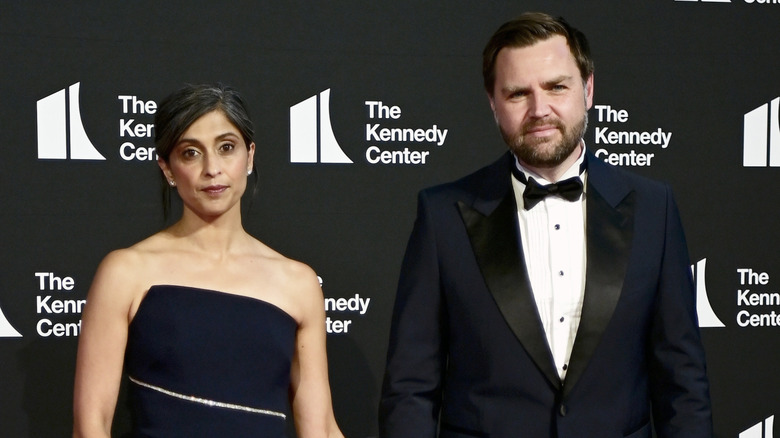 Usha Vance and JD Vance on the red carpet of the Kennedy Center