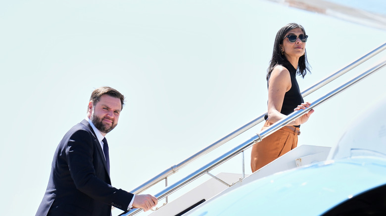 JD Vance and Usha Vance boarding a plane