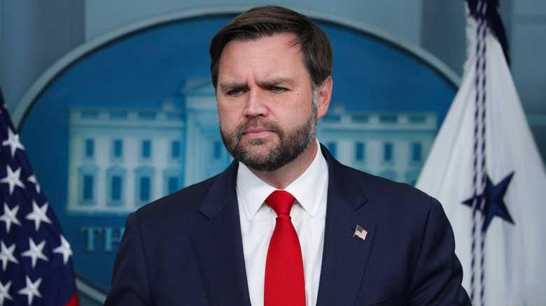 U.S. Vice President JD Vance taking questions from reporters during the daily press briefing in the Brady Press Briefing Room at the White House on October 01, 2025