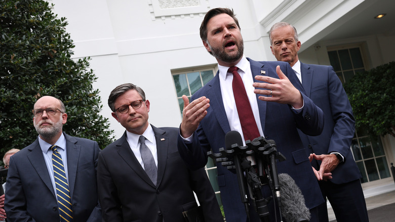 U.S. Vice President JD Vance delivering remarks following a meeting with Congressional Democrats and U.S. President Donald Trump at the White House on September 29, 2025