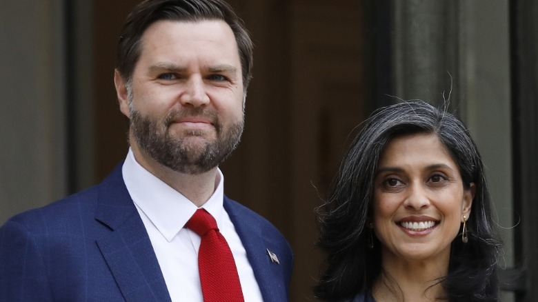 JD Vance and Usha Vance smiling in Paris, France (2025)