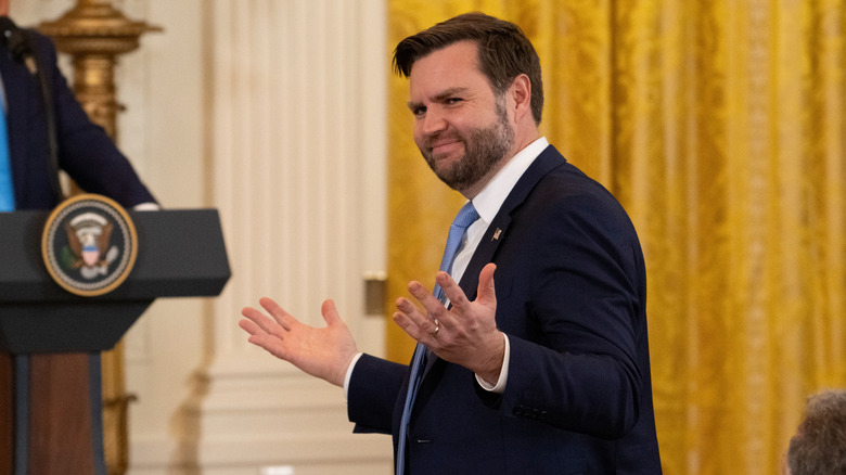JD Vance at a news conference at the White House