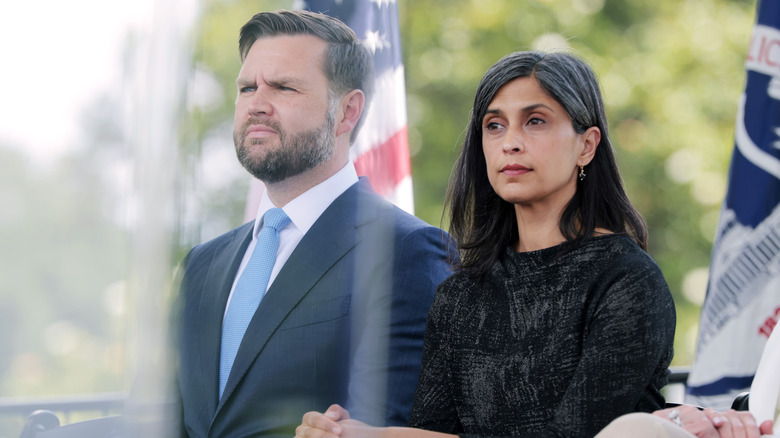 JD and Usha Vance looking serious at memorial service for peace officers