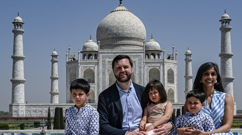 JD Vance and family pose in front of the Taj Mahal