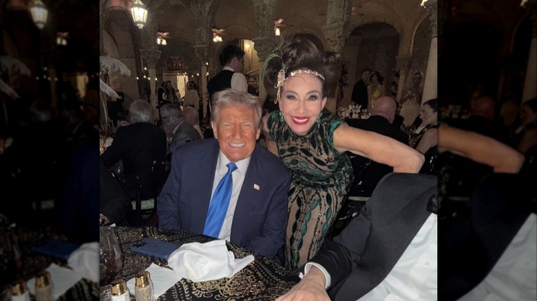 Jeanine Pirro posing at a Halloween party with Donald Trump