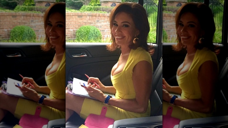 Jeanine Pirro posing for a photo while riding in the car to the set of Sean Hannity's Fox news show
