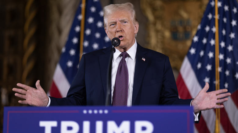 Donald Trump speaking into microphone