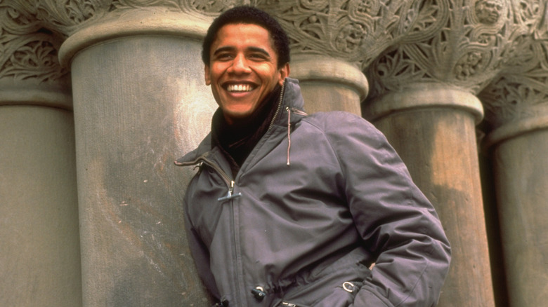 Barack Obama posing for a photo as the newly-elected President of Harvard Law Review