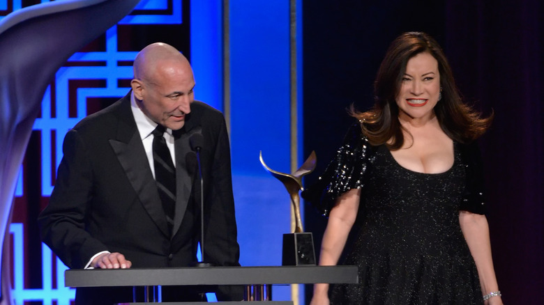 Sam Simon on stage with Jennifer Tilly