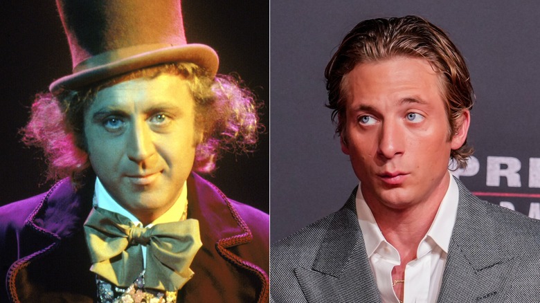 Split image of Gene Wilder smiling and Jeremy Allen White looking to the side