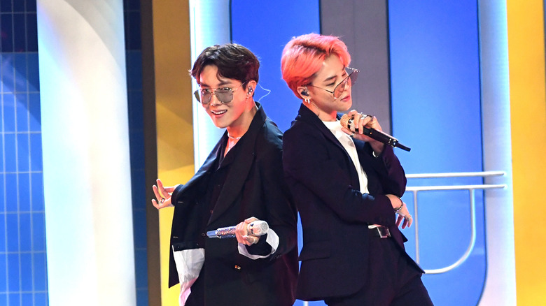 BTS stars J-Hope and Jimin posing