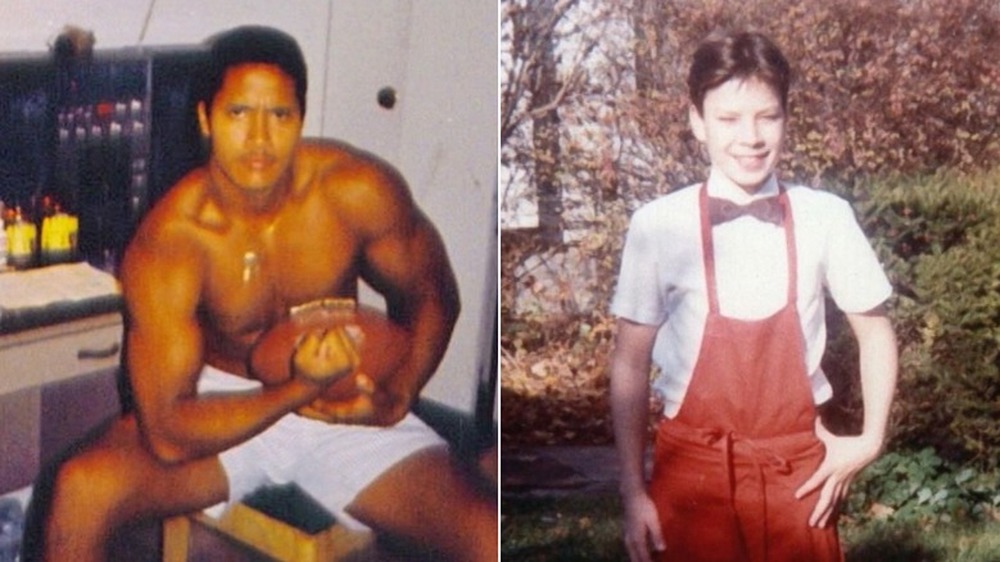 The Rock and Jimmy Fallon posing in throwback photos
