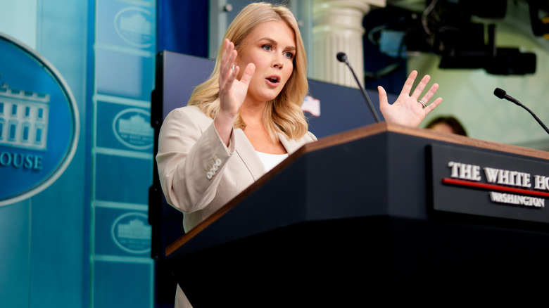 Karoline Leavitt speaking to press at The White House.