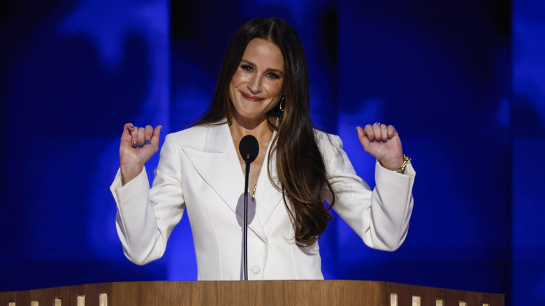 Ashley Biden speaking onstage during the first day of the Democratic National Convention
