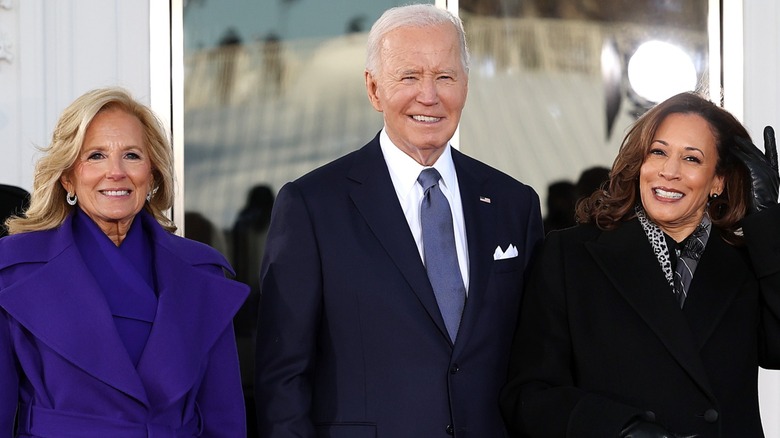 Jill Biden, Joe Biden, and Kamala Harris smiling