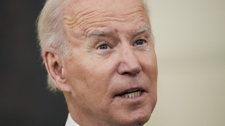 Joe Biden furrows his brows while speaking