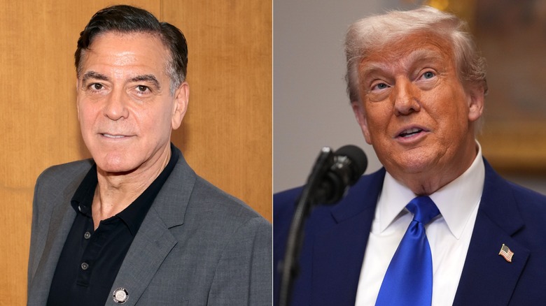 Side-by-side photos of George Clooney and Donald Trump