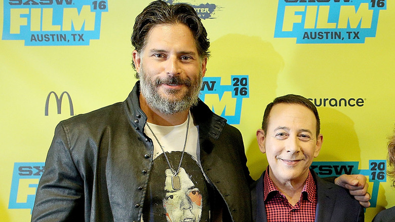 Joe Manganiello and Paul Reubens striking a silly pose