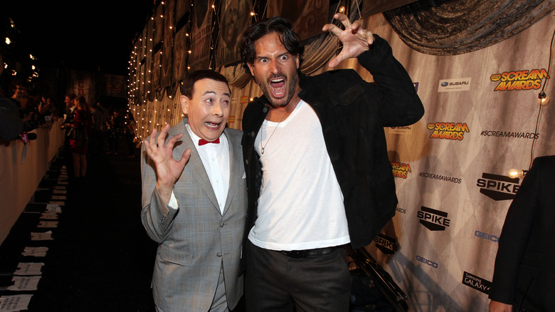 Joe Manganiello and Paul Reubens striking a silly pose