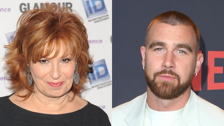 Joy Behar and Travis Kelce side by side
