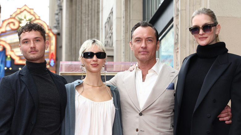 Jude Law with kids and Phillipa Coan on walk of fame