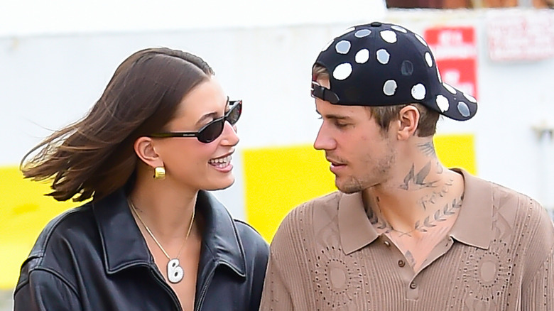 Hailey and Justin Bieber talking to each other in New York City