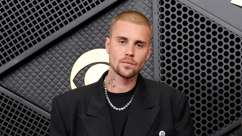 Justin Bieber in a black suit at the 68th GRAMMY Awards