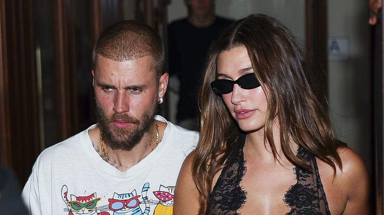 Justin and Hailey Bieber leaving The Twenty Two Hotel