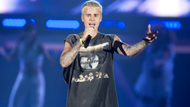 Justin Bieber performing on stage