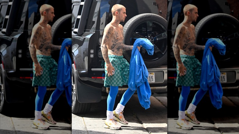 Justin Bieber exiting a vehicle in Los Angeles, California