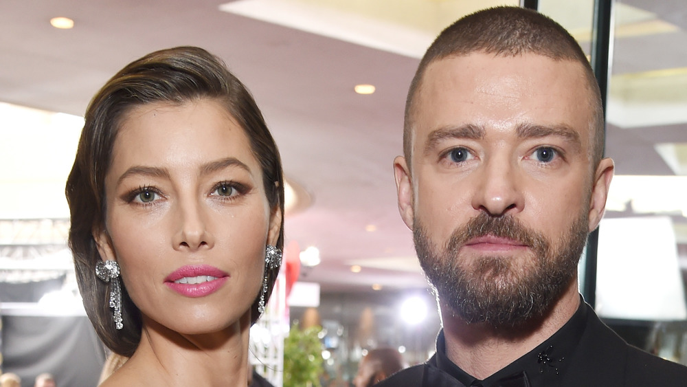 Jessica Biel and Justin Timberlake looking serious
