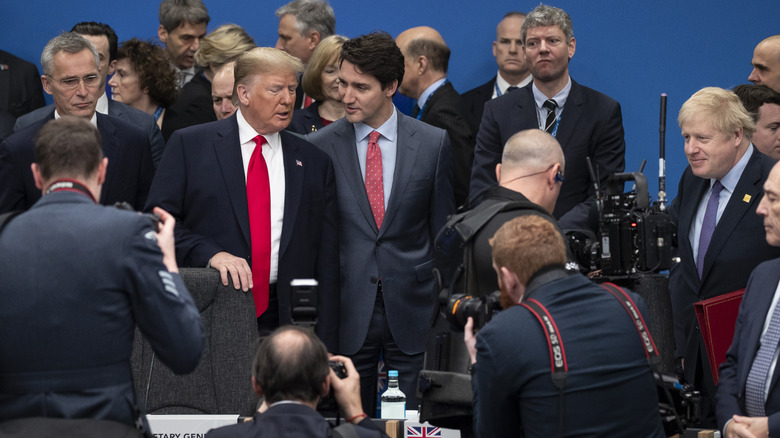Donald Trump and Justin Trudeau attend the 2019 NATO summit