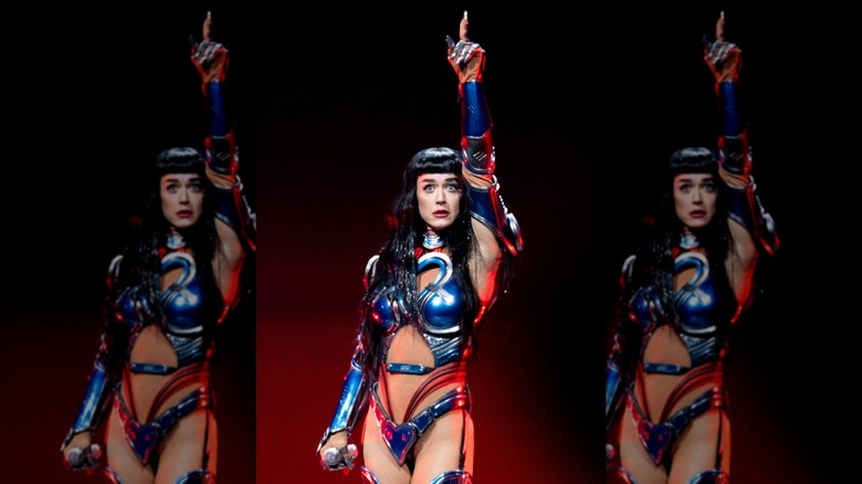 Katy Perry wearing a futuristic outfit in concert