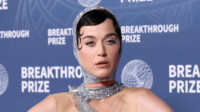 Katy Perry attends event in unique silver outfit