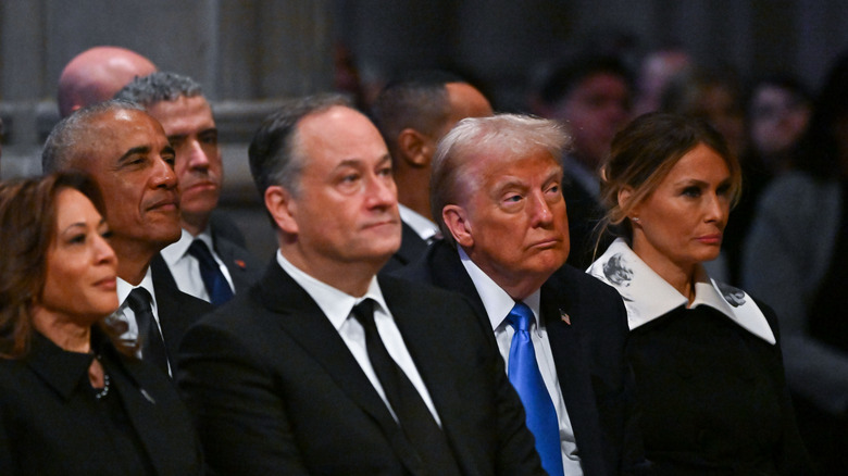 Kamala Harris, Doug Emhoff, Donald Trump, and Melania Trump attend Jimmy Carter's funeral