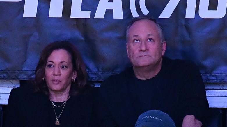 Former U.S. Vice President Kamala Harris and Douglas Emhoff attending a basketball game between the Los Angeles Lakers and the Golden State Warriors