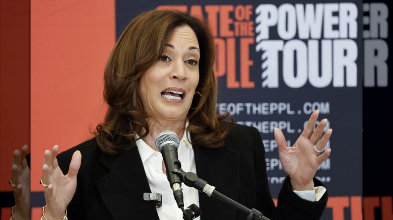 Kamala Harris speaking at the State of the People POWER Tour opening ceremony