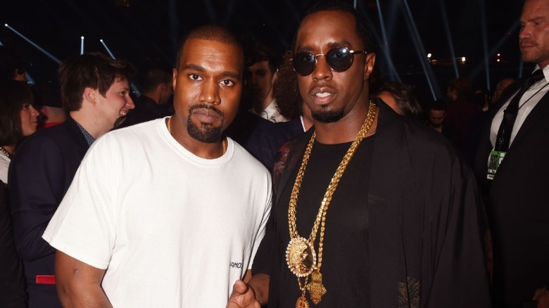 Kanye West and Sean "Diddy" Combs backstage during the 2016 MTV Video Music Awards in New York City