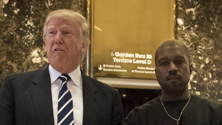 Donald Trump and Kanye West scowling
