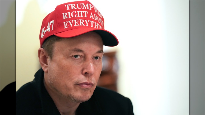 Elon Musk wearing Trump hat
