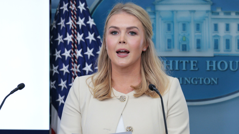 Karoline Leavitt speaking at the White House